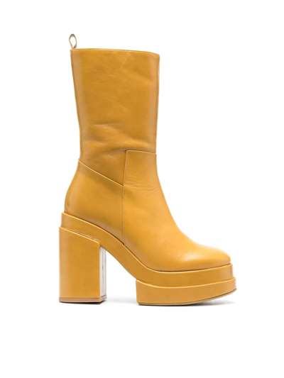 Paloma Barceló Eros Gala Leather Platform Boots In Ochre