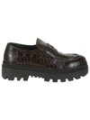 Car Shoe Embossed Crocodile Effect Loafers In Moro