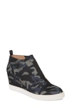 Linea Paolo Felicia Wedge Sneaker In Blue/ Black/ Grey Camo Fabric