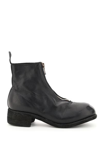 Guidi Front Zip Leather Ankle Boots In Black