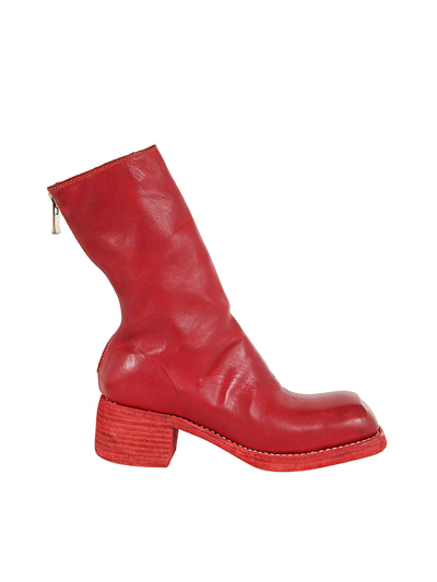 Guidi Back Zip Mid Boots In Red