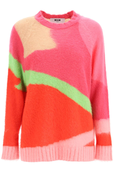 Msgm Intarsia Mohair Blend Knit Sweater In Multi-colored