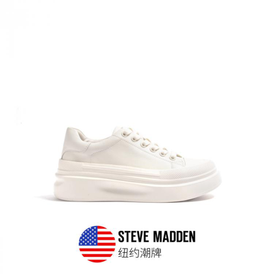 Steve Madden 思美登2022秋冬新款系带休闲板鞋奶油饼干鞋女鞋sidiker In White