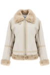 Stand Studio Raina Faux Leather Jacket With Eco Fur Trims In Beige