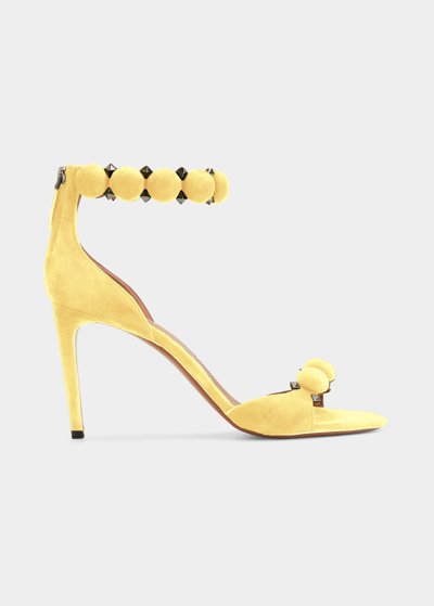 Alaïa Bombe Stud Suede Ankle-wrap High-heel Sandals In 207 Jaune Citron