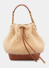 Saint Laurent Women's Emmanuelle Small Bucket Bag In Shearling And Vegetable-tanned Leather In Natural Beige