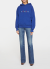 Saint Laurent Embroidered-logo Long-sleeve Hoodie In Blue