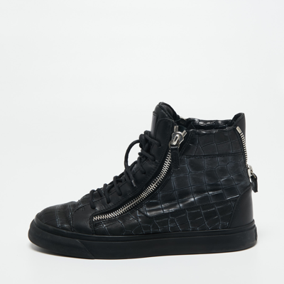 Pre-owned Giuseppe Zanotti Black Croc Embossed Leather London High Top Sneakers Size 41