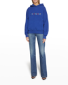 Saint Laurent Embroidered-logo Long-sleeve Hoodie In Blue