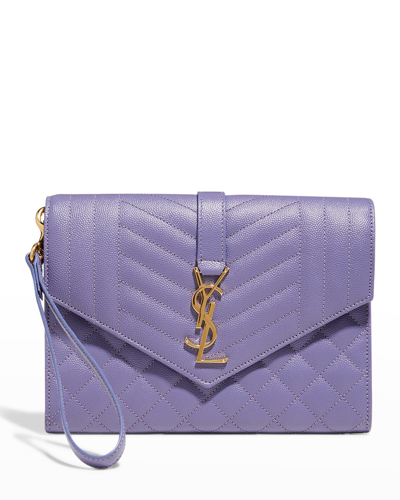 Saint Laurent Ysl Monogram Quilted Envelope Clutch Bag In Dark Wisteria