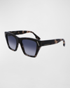 Victoria Beckham Classic V Modified Square Acetate Sunglasses In Vintage Grey