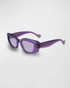 Lanvin Daisy Chunky Rectangle Sunglasses In Lilac