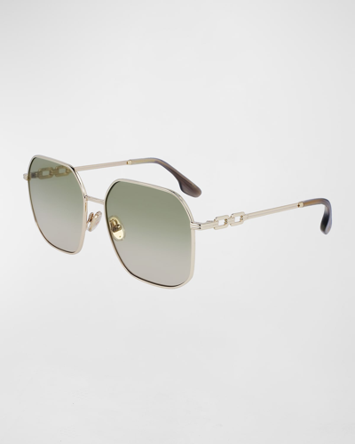Victoria Beckham Chain Square Metal Sunglasses In Yellow Gold