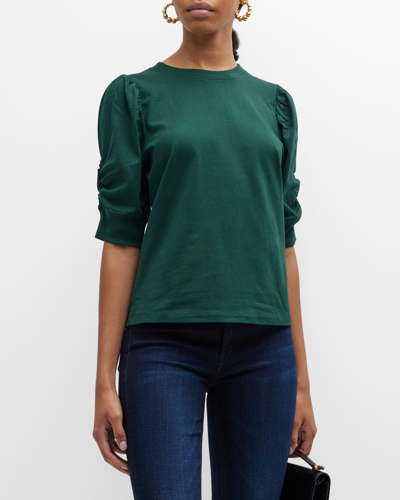 Frame Frankie Ruched Puff Sleeve Tee In Pine