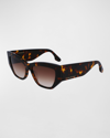 Victoria Beckham Sculptural Boxy Acetate Cat-eye Sunglasses In Dark Havana