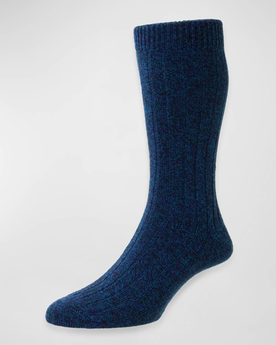 Pantherella Men's Rib-knit Crew Socks In Ocean Mix