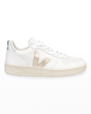 VEJA V-10 TRICOLOR LEATHER LOW-TOP SNEAKERS