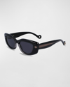 Lanvin Daisy Chunky Rectangle Sunglasses In Dark Grey