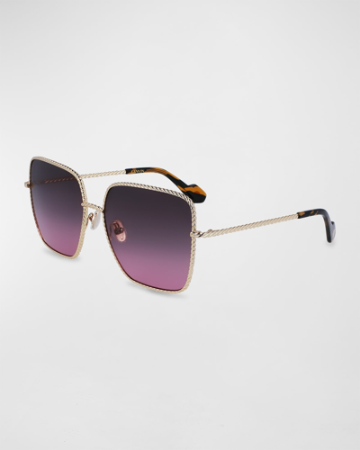 Lanvin Babe Oversized Square Twisted Metal Sunglasses In Gold Grey