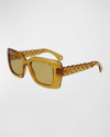 Lanvin Babe Twisted Rectangle Plastic Sunglasses In Honey
