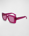 Lanvin Babe Twisted Rectangle Plastic Sunglasses In Fuchsia