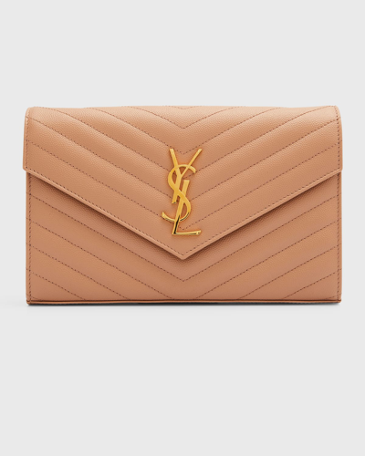 Saint Laurent Monogramme Large Grain De Poudre Wallet On Chain In Vintage Pecan