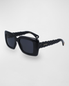 Lanvin Babe Twisted Rectangle Plastic Sunglasses In Dark Grey