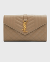 Saint Laurent Ysl Tri-quilted Wallet On Chain In Greyish Brown