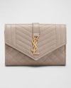 Saint Laurent Ysl Quilt Envelope Flap Card Case In Grey/brown
