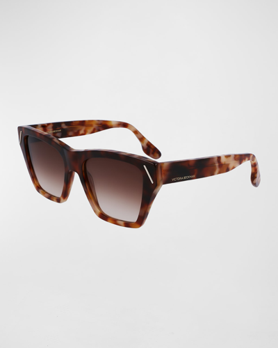 Victoria Beckham Classic V Modified Square Acetate Sunglasses In Light Havana