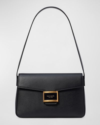 Kate Spade Katy Flap Leather Shoulder Bag In Black