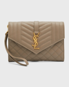 Saint Laurent Ysl Monogram Quilted Envelope Clutch Bag In Greyish Brown