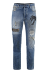 Palm Angels Curved Palm Tree Regular Denim Pants In Denim