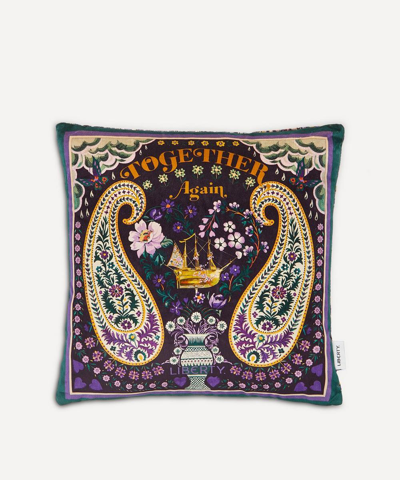 Liberty Together Again Square Velvet Cushion In Purple