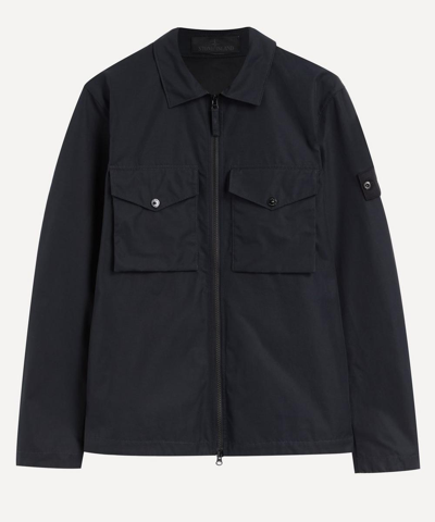 Stone Island Ghost Zip-up Overshirt In Black