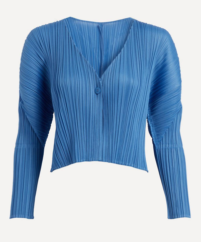 Issey Miyake Monthly Colours August Pleated Cardigan In Steel Blue