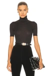 Saint Laurent Rib Short-sleeve Silk Turtleneck Sweater In Noir