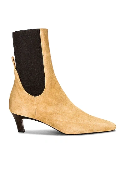 Totême The Mid Heel Suede Boot Beige