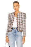L'agence Angelina Fringed Tweed Blazer In Blue & Orange Multi