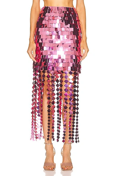 Jonathan Simkhai Lucee Fringed Sequined Tulle Midi Skirt In Pink