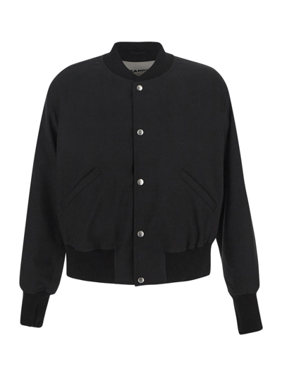Jil Sander Black Cotton Blend Cropped Bomber Jacket