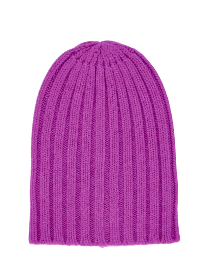 Laneus Beanie Hat In <p> Fuxia Beanie Hat In Cashmere With Ribbed Texture