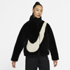 Nike Sportswear Faux Fur Swoosh Jacket In Black