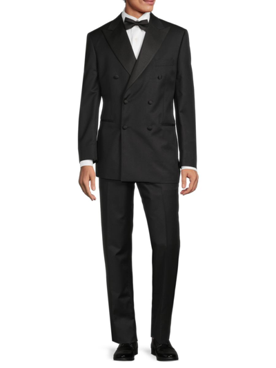 Saks Fifth Avenue Men's Modern Fit Double Breasted Peak Lapel Wool Tuxedo In Black