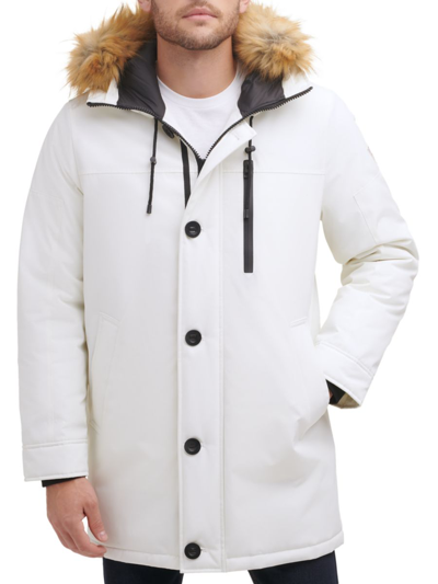 Guess Faux Fur Trim Hooded Parka Jacket In Winter White