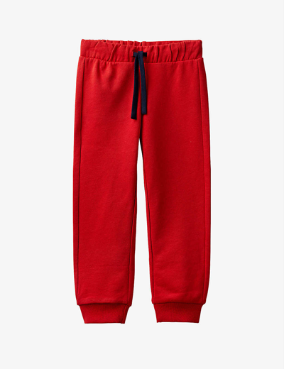 Benetton Kids' Logo-embroidered Tapered-leg Organic-cotton Jogging Bottoms 1-6 Years In Red