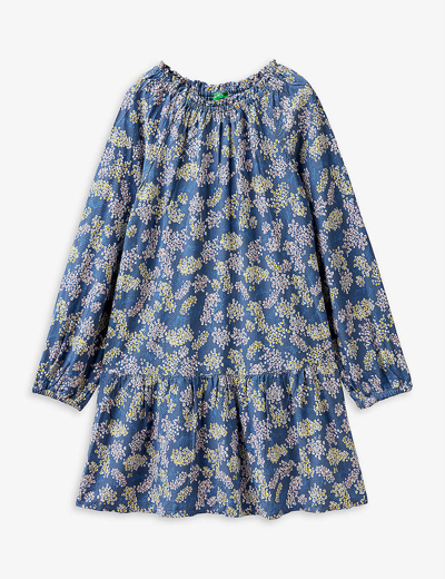 Benetton Kids' Floral-print Long-sleeved Crepe Dress 6-12 Years In Multi Coloured