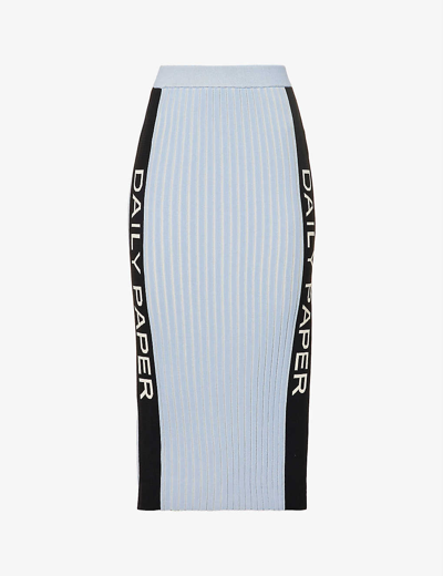 Daily Paper Nahomy Logo-embellished Slim-fit Woven-knit Midi Skirt In Rain Blue