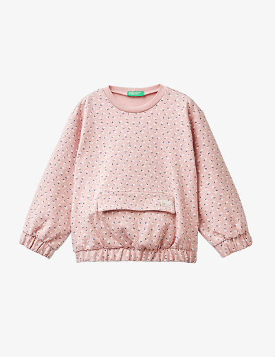 Benetton Kids' Graphic-print Front-pocket Stretch-cotton Sweatshirt 1-6 Years In Pink Pattern