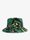 Ganni Brand-appliqué Leopard-print Woven Bucket Hat In Banana Tree Black